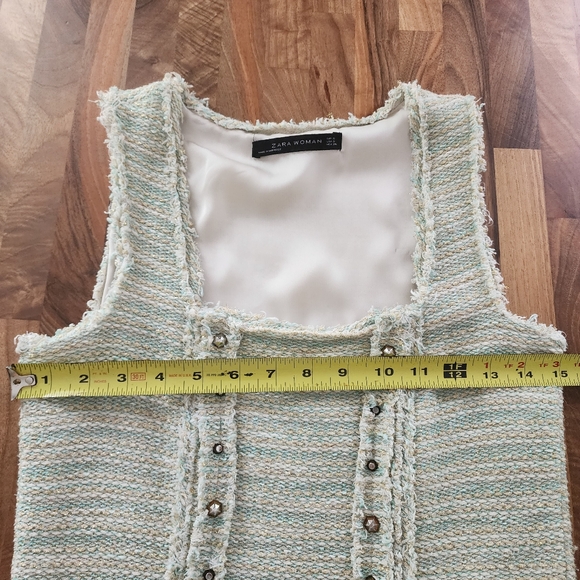 Zara‎ Tweed Mint Green Metallic Studded Mini Dress Size Small - Picture 8 of 10